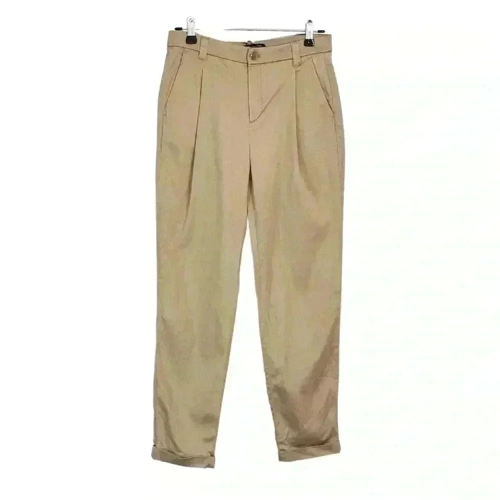 Massimo Dutti Pleated Cuff Trousers | Tan Khaki‎ | SZ 4